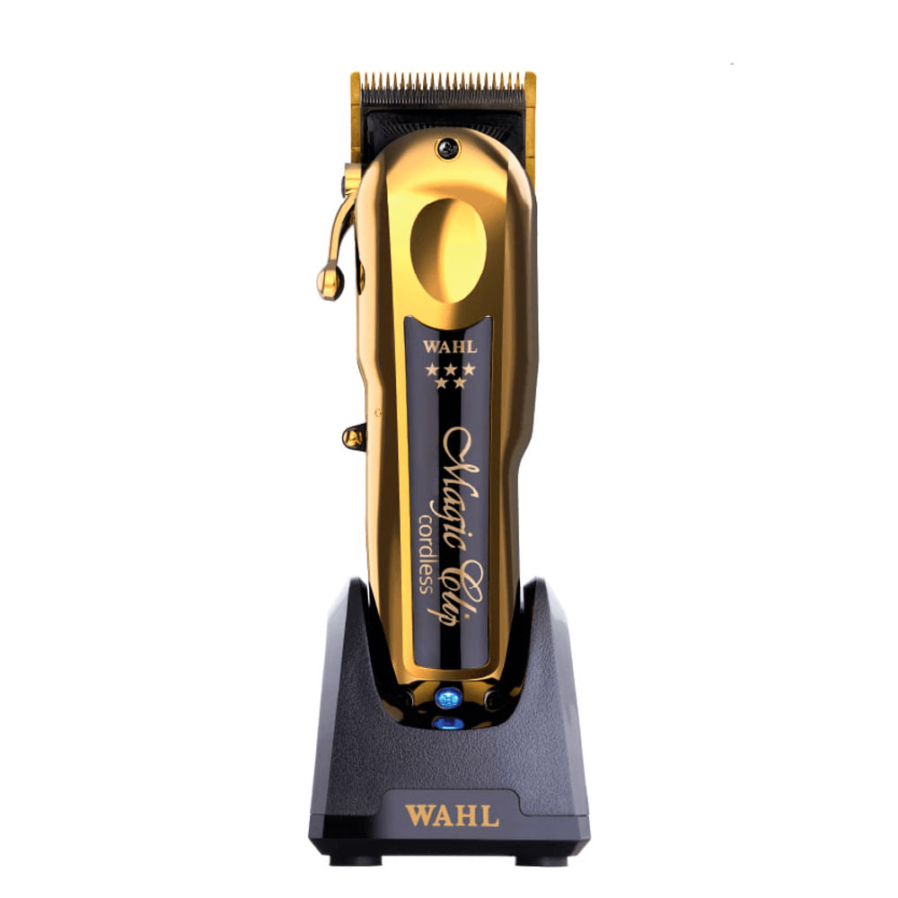 Cortadora Wahl Professional Magic Clip Cordless Gold, motor 6500 rpm, cuchilla crunch, 8 peines premium, base cargador